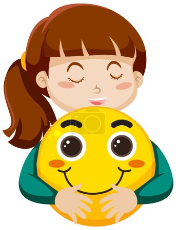 Illustration for A girl hugging smiley emoji illustration - Royalty Free Image