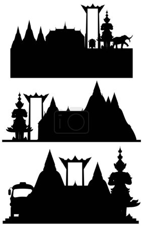 Ilustración de Thailand tourist attraction landmark with silhouette illustration - Imagen libre de derechos