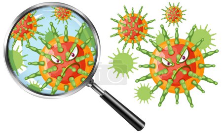 Téléchargez les illustrations : Close up germ using magnifying glass illustration - en licence libre de droit