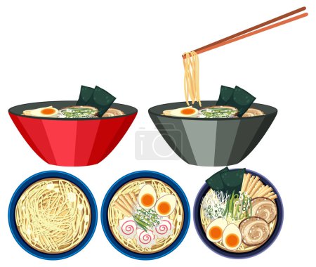 Illustration for Japanese ramen on a bowl illustration - Royalty Free Image