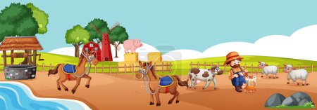 Téléchargez les illustrations : Cartoon farm horizontal scene illustration - en licence libre de droit
