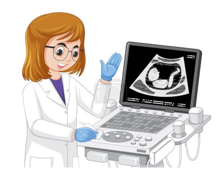 Illustration for Doctor using ultrasound scanning machine illustration - Royalty Free Image