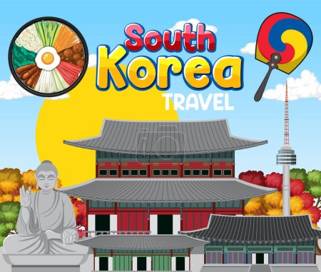 Téléchargez les illustrations : Corée du Sud célèbre élément emblématique illustration - en licence libre de droit