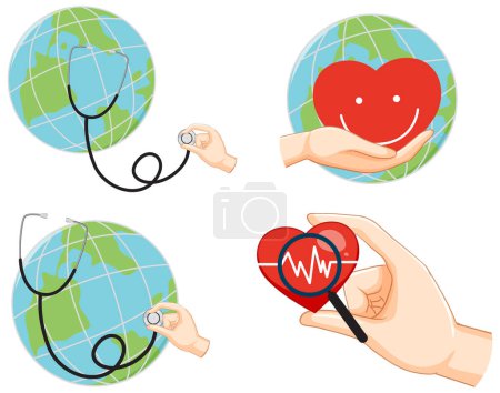 Ilustración de Earth globe with stethoscope icons illustration - Imagen libre de derechos