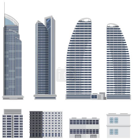 Illustration for Different buildings set on white background illustration - Royalty Free Image