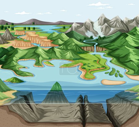 Téléchargez les illustrations : Landscape with geographical nature surface illustration - en licence libre de droit