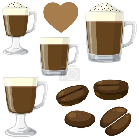 Illustration for Iced coffee and beans set illustration - Royalty Free Image