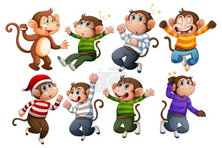 Ilustración de Conjunto de personajes de dibujos animados mono ilustración - Imagen libre de derechos