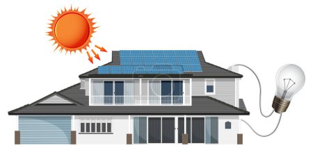 Ilustración de Energía solar con ilustración de la casa y la célula solar - Imagen libre de derechos