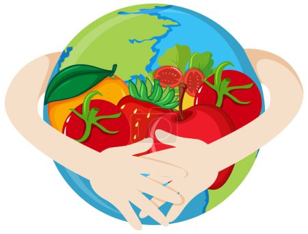 Illustration for Mixed fruits on earth globe illustration - Royalty Free Image