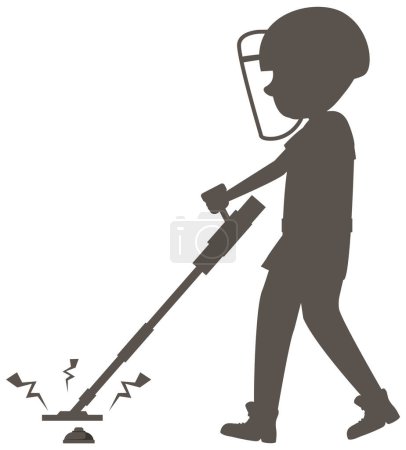 A man searching for landmine with metal detector illustration