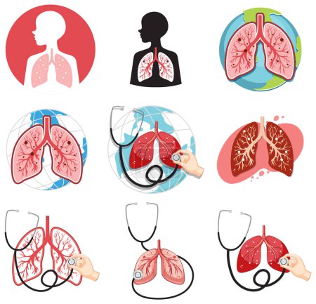 Illustration for Set of human lungs isolated illustration - Royalty Free Image