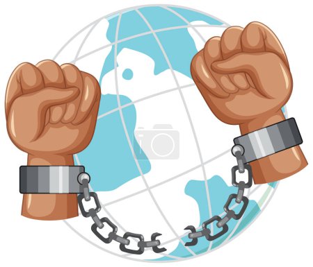 Illustration for Two fist hand on chained globe illustration - Royalty Free Image