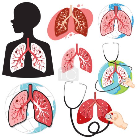 Illustration for Set of human lungs isolated illustration - Royalty Free Image