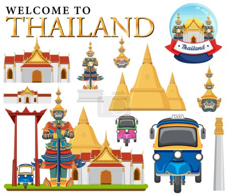 Ilustración de Set of elements about thailand tourist attraction illustration - Imagen libre de derechos