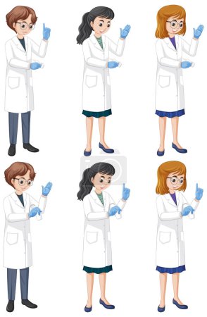 Téléchargez les illustrations : Set of doctor characters standing with explain pose illustration - en licence libre de droit