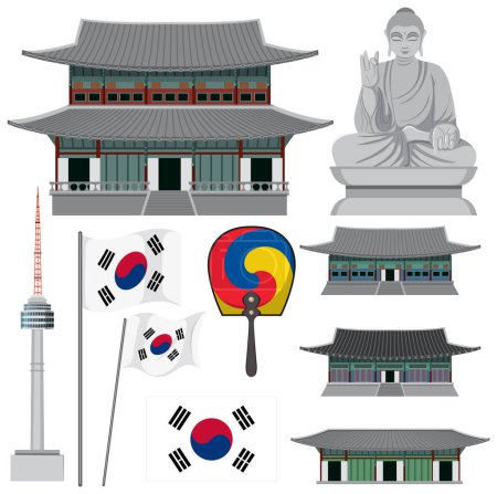Ilustración de Korean element nation tradition symbol set illustration - Imagen libre de derechos