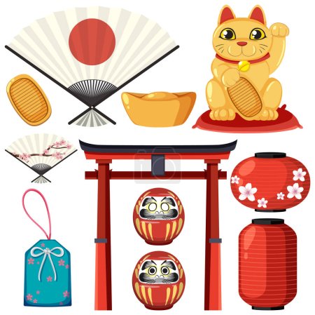 Téléchargez les illustrations : Élément et symbole de la culture japonaise illustration - en licence libre de droit