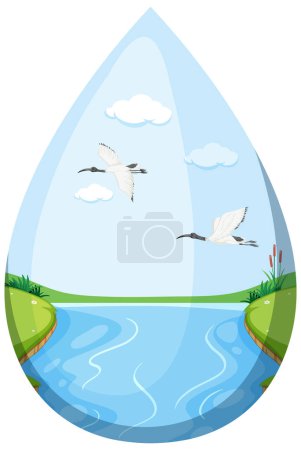 Ilustración de Forest river in waterdrop form illustration - Imagen libre de derechos