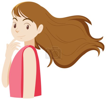 Illustration for Beautiful woman has long hair in pink dress illustration - Royalty Free Image