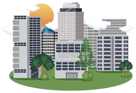 Illustration for Urban landscape with houses and buildings illustration - Royalty Free Image