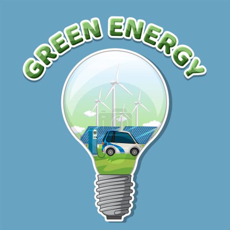 Ilustración de Texto de energía verde con ilustración de la plantilla de banner de bombilla - Imagen libre de derechos
