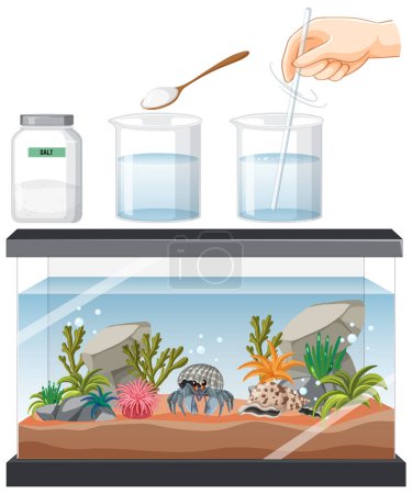 Ilustración de Aquarium tank with fishes and decorations on white background illustration - Imagen libre de derechos