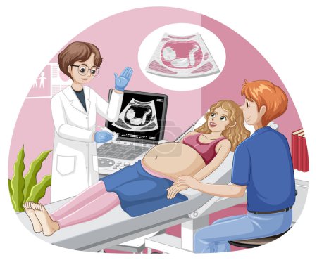 Téléchargez les illustrations : Doctor doing ultrasound scan for pregnant woman illustration - en licence libre de droit