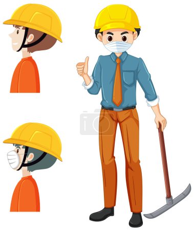 Téléchargez les illustrations : Engineer man wearing hard hat illustration - en licence libre de droit