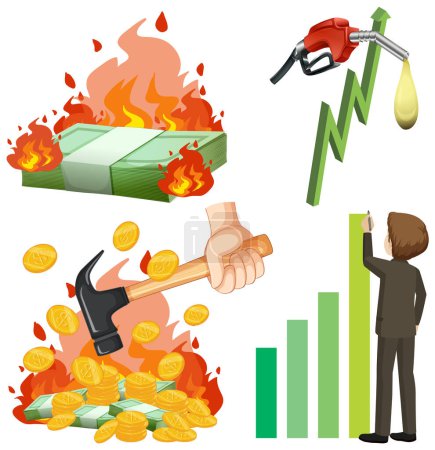 Illustration for Set of inflation and economic recession crisis illustration - Royalty Free Image