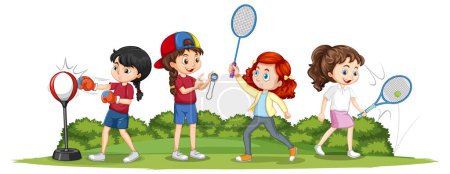 Illustration for Happy children playing different sports illustration - Royalty Free Image