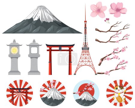 Téléchargez les illustrations : Elément et icône de l'illustration Japon - en licence libre de droit