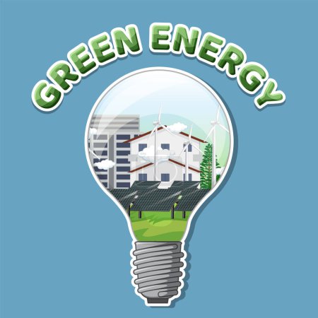 Illustration for Green energy text with lightbulb banner template illustration - Royalty Free Image
