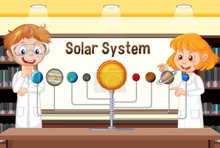 Téléchargez les illustrations : Solar system classroom template illustration - en licence libre de droit