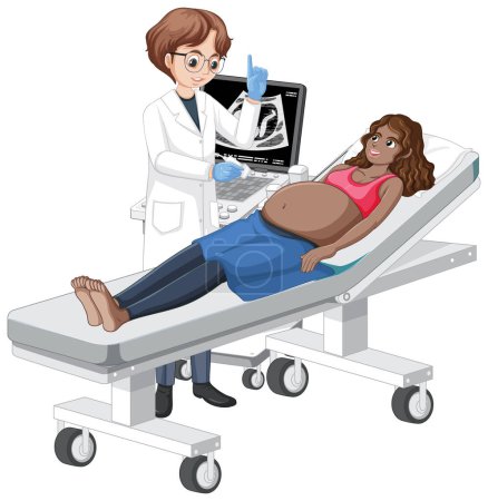 Téléchargez les illustrations : Doctor doing ultrasound scan for pregnant woman illustration - en licence libre de droit