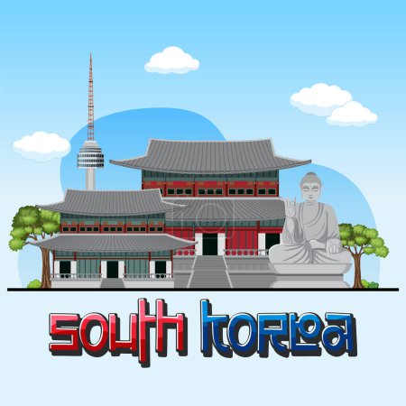Illustration for South Korea famous landmark element illustration - Royalty Free Image