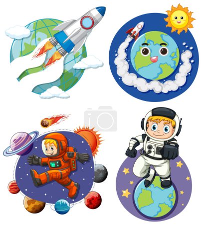 Téléchargez les illustrations : Outer space characters collection illustration - en licence libre de droit