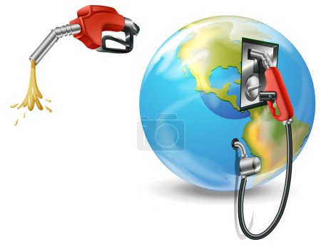 Ilustración de Boquilla de combustible gasolina y planeta tierra sobre fondo blanco ilustración - Imagen libre de derechos