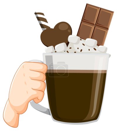 Illustration for Hot chocolate with whipped cream illustration - Royalty Free Image