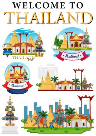 Téléchargez les illustrations : Bangkok Thaïlande emblème Logo Bannière illustration - en licence libre de droit
