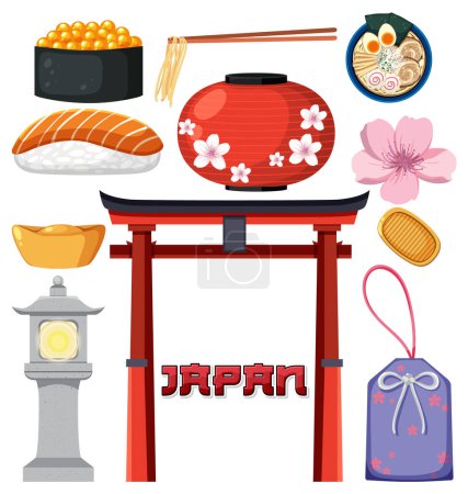 Téléchargez les illustrations : Éléments japonais tradition nation symbole illustration - en licence libre de droit