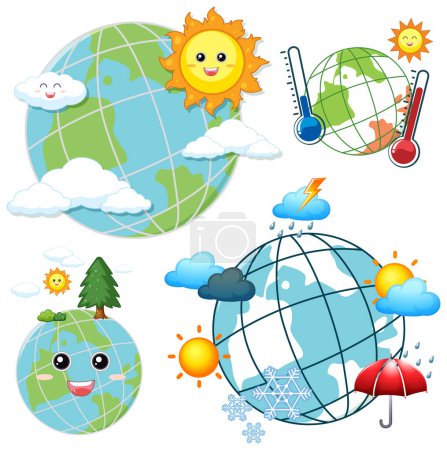 Illustration for Set of weather and earth globe icons illustration - Royalty Free Image
