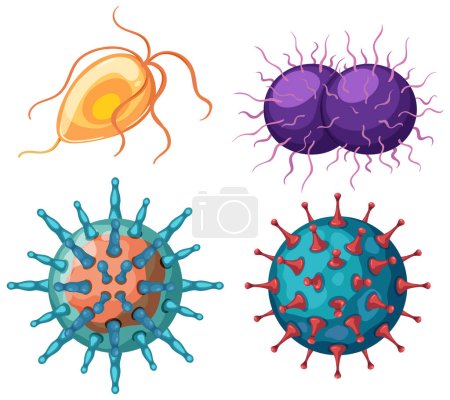 Téléchargez les illustrations : Illustration d'un ensemble d'icônes de virus et bactéries - en licence libre de droit
