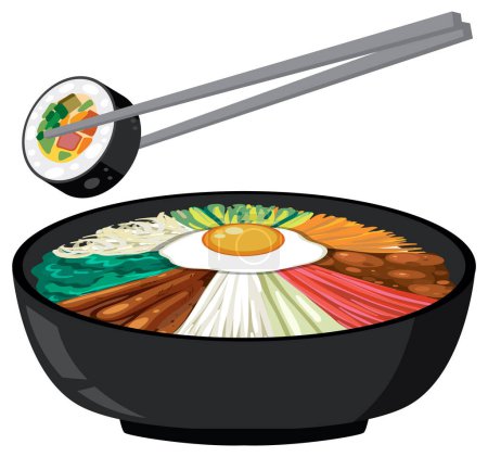 Illustration for Korean food concept with Bibimbap bowl illustration - Royalty Free Image