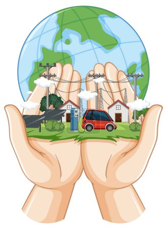 Téléchargez les illustrations : Illustration vectorielle de l'énergie verte produite à partir des ressources naturelles - en licence libre de droit