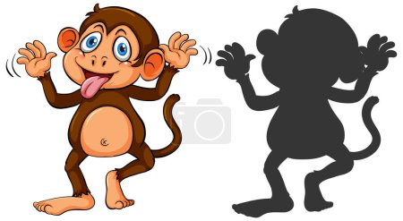 Illustration for Cartoon monkey with its silhouette illustration - Royalty Free Image