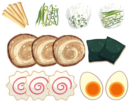 Téléchargez les illustrations : Japanese Ramen Noodles Ingredients illustration - en licence libre de droit