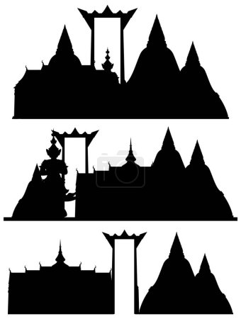 Illustration for Thailand tourist attraction landmark with silhouette illustration - Royalty Free Image