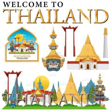 Téléchargez les illustrations : Set of elements about thailand tourist attraction illustration - en licence libre de droit