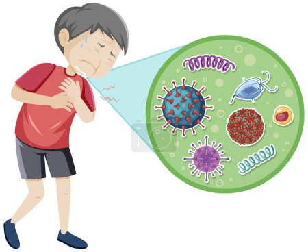 Ilustración de Old man suffering from having germs in body illustration - Imagen libre de derechos
